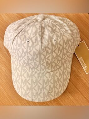 Michael Kors White MK Logo Monogram Strap Back Baseball Cap Hat Adjustable NWT